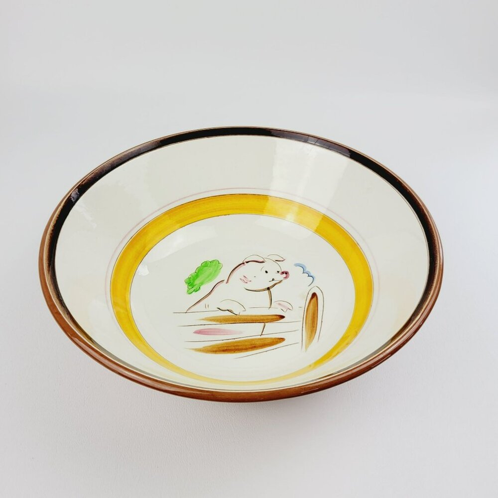 Rare Stangl Pottery Country Life 10" Serving Bowl, Hand-Painted Pig in Pen, USA